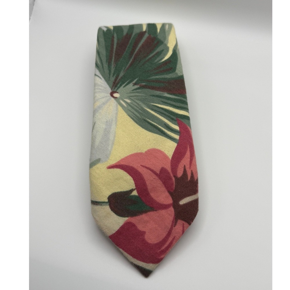 Polo Ralph Lauren Tie 3.5" Tropical Floral Palm Leaf Hawaiian Summer Preppy Tiki